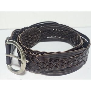 Women's 2" Wide Braided Woven Round Leather Belt Size 40"
